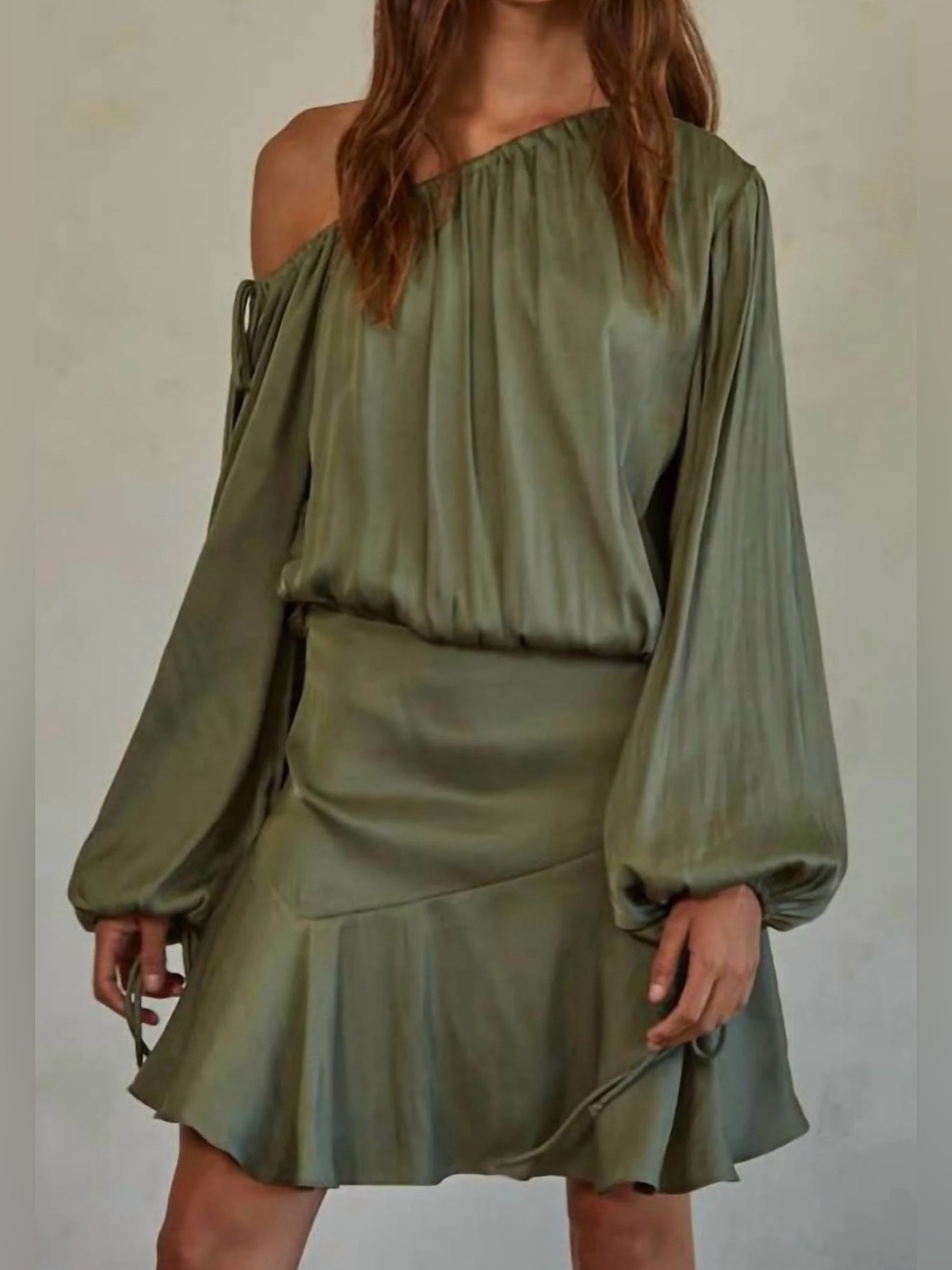 By Together Sage Green Long Sleeve Satin Mini Dress